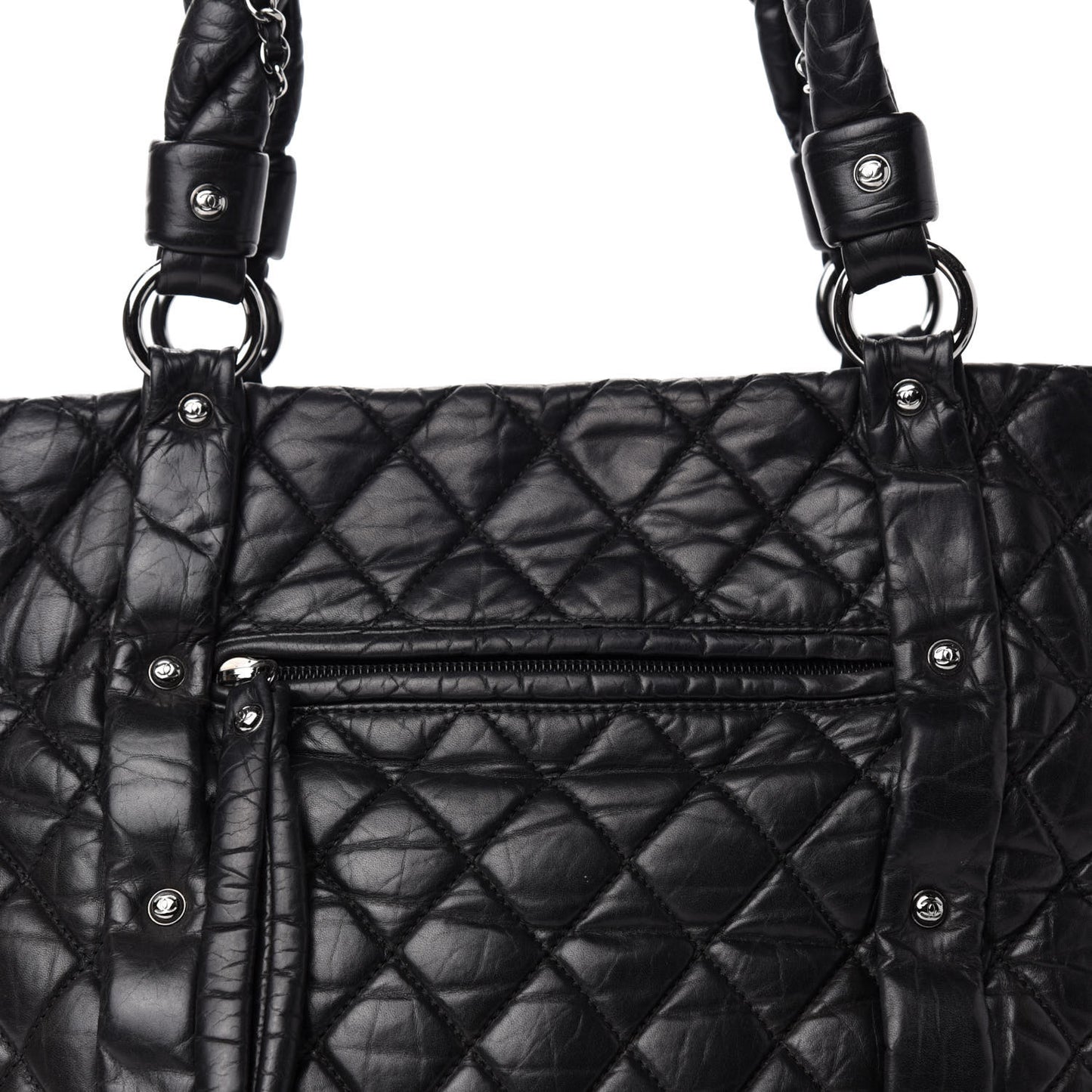 Distressed Lambskin Vintage Ligne Lady Braid Tote Black