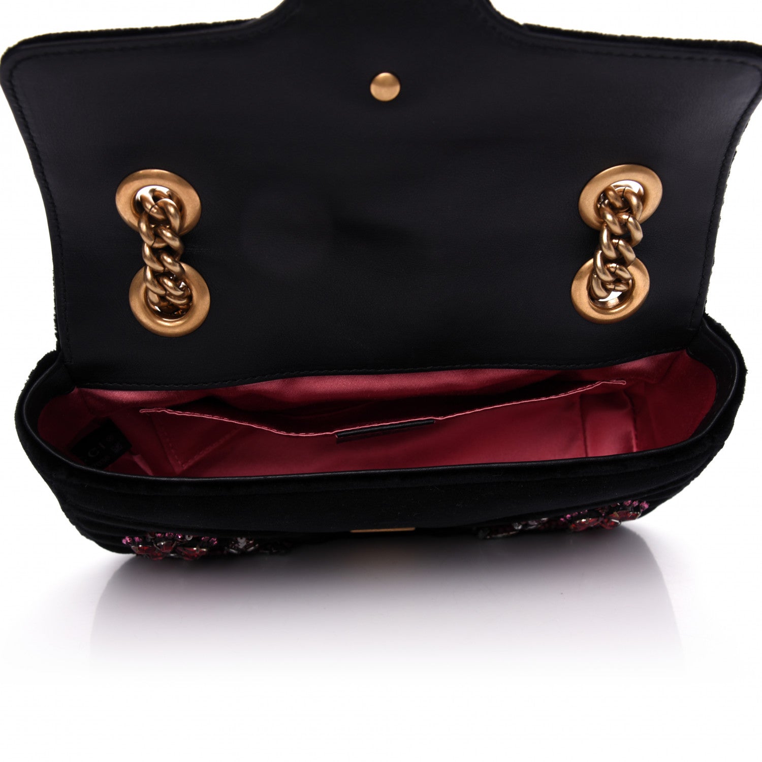 Gucci Velvet Matelasse Embroidered Mini GG Marmont Shoulder Bag Black 5 of 9