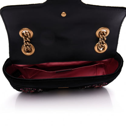 Gucci Velvet Matelasse Embroidered Mini GG Marmont Shoulder Bag Black 5 of 9