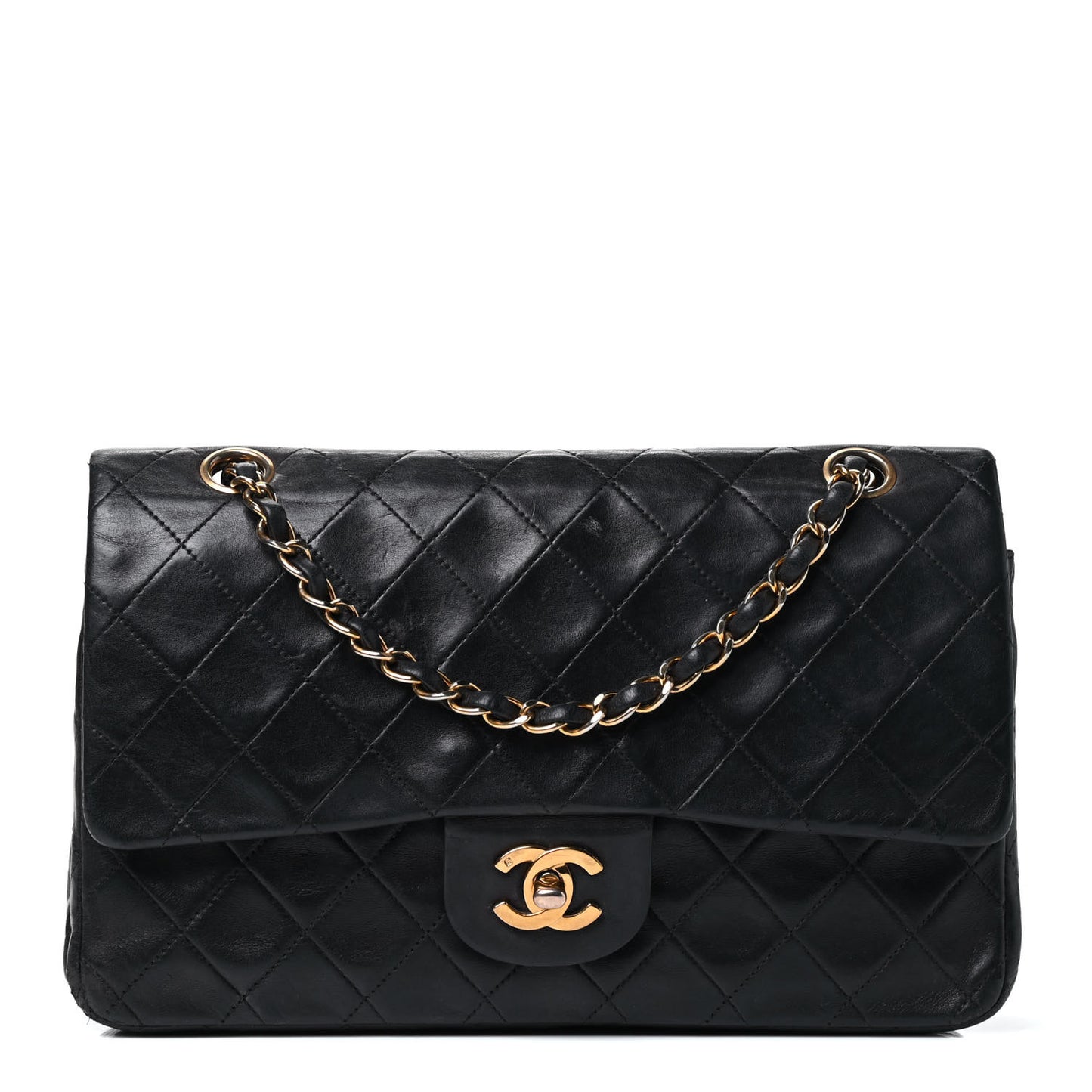 Lambskin Quilted Medium Double Flap Black
