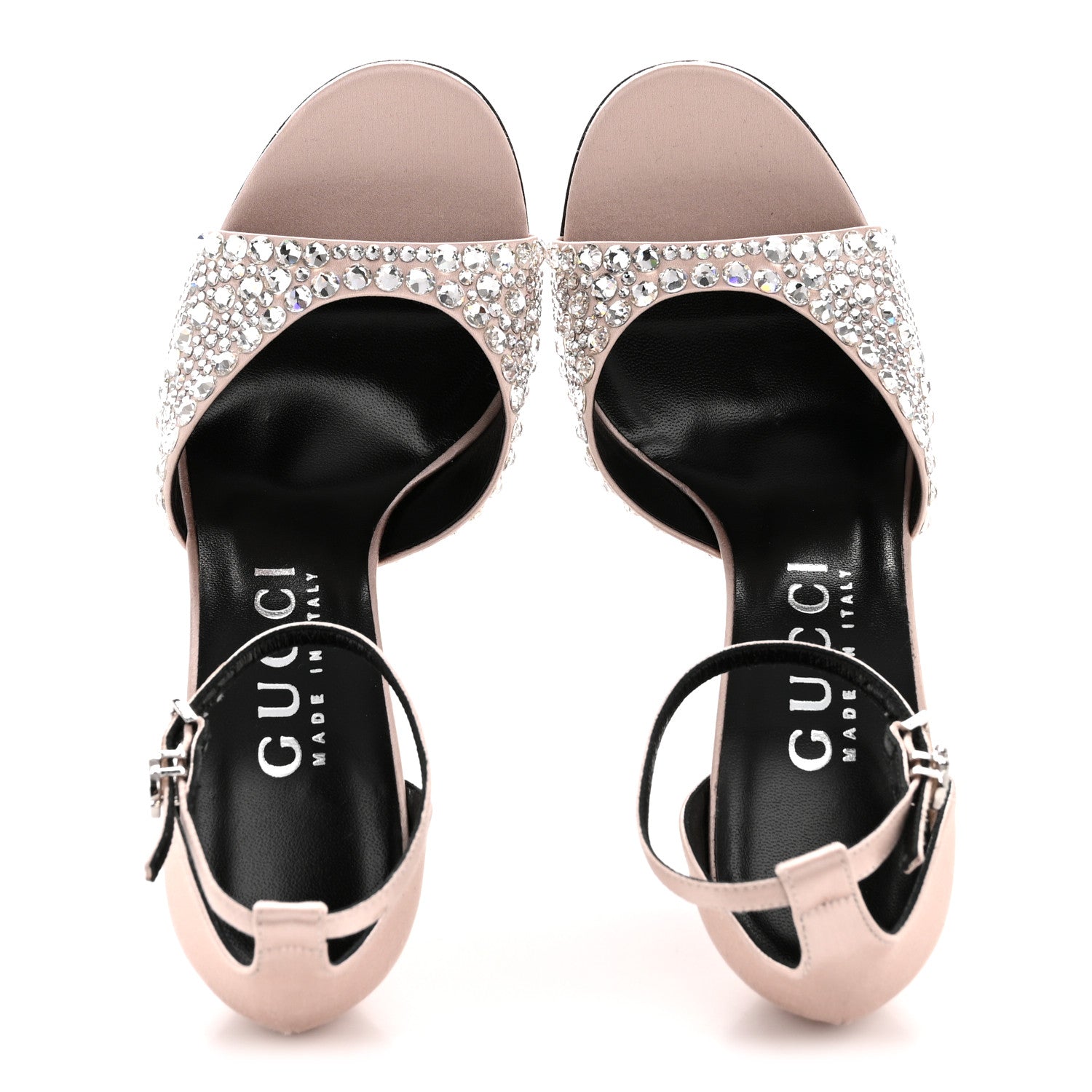 Gucci Satin Crystal Ankle Strap Sandal Pumps 39 Skin Rose 2 of 10
