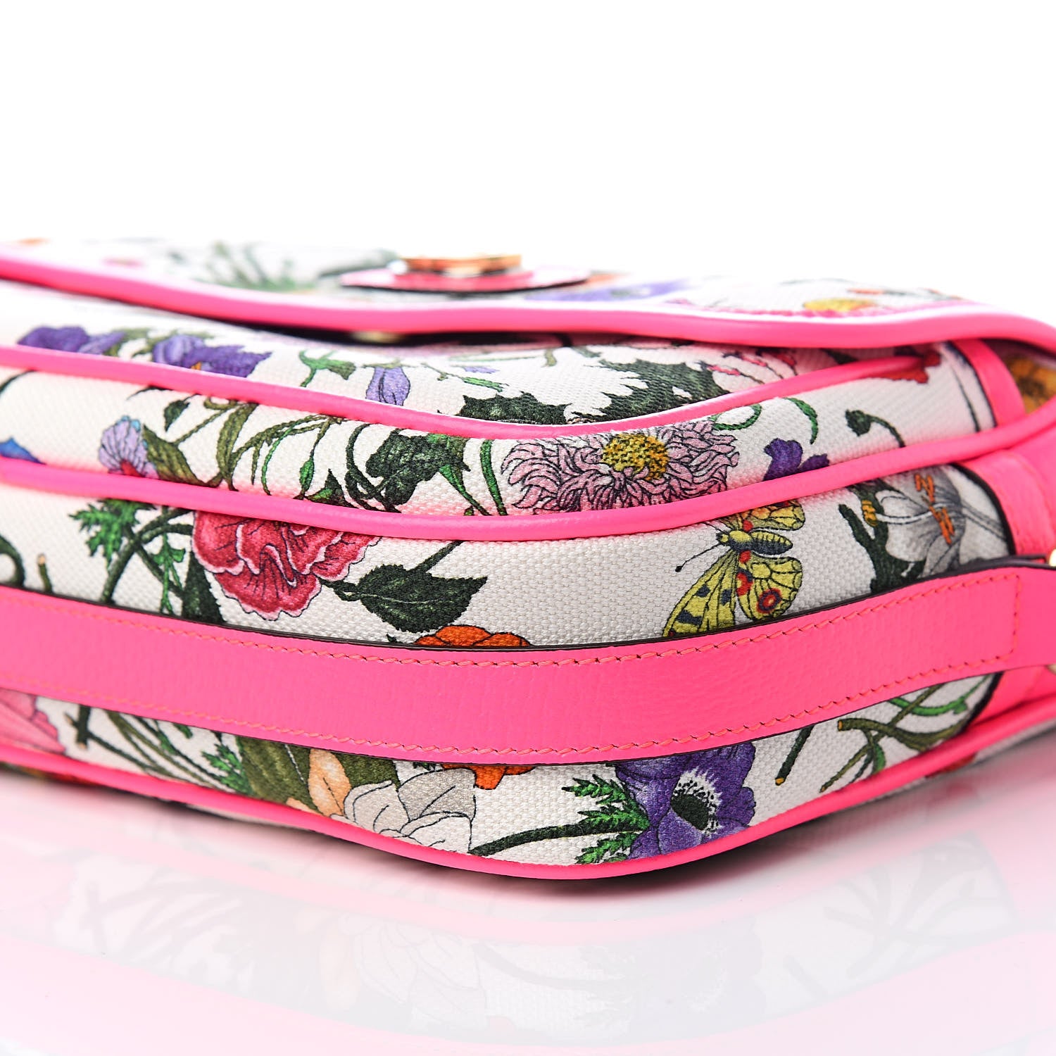 Gucci Canvas Flora Floral Shoulder Bag White Fuchsia Fluo 9 of 10