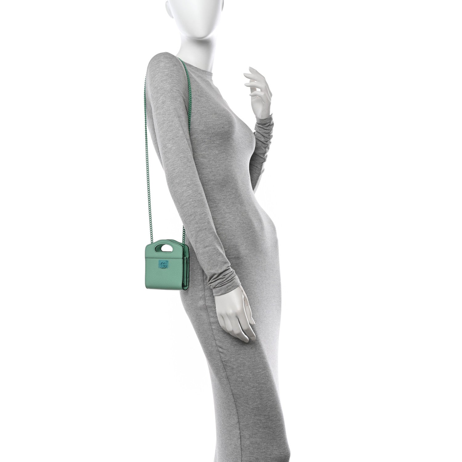 Gucci Dollar Calfskin Enamel Monochrome GG Marmont Top Handle Card Case Wallet Pepperlight Mint 2 of 12