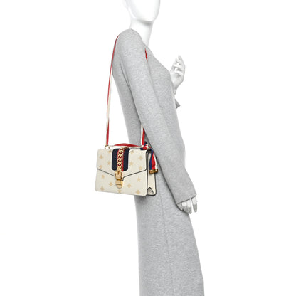 Gucci Textured Calfskin Bee Star Print Small Sylvie Shoulder Bag Mystic White 2 of 13