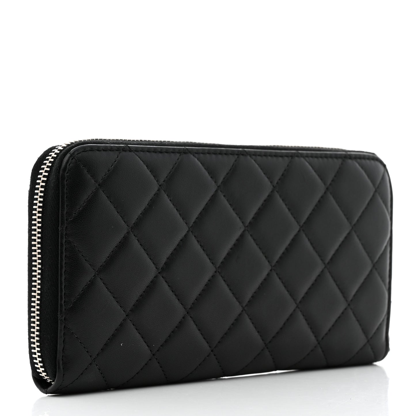 Lambskin Quilted Large Gusset Zip Around Wallet Black