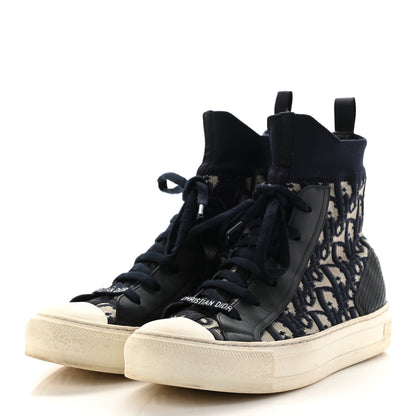 Christian Dior Technical Knit Calfskin Oblique Womens Walk'n Dior High Top Sneakers 37 Deep Blue 3 of 14