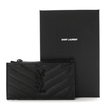 Saint Laurent Grain De Poudre Matelasse Chevron Monochrome Fragments Zippered Card Case Black 8 of 8
