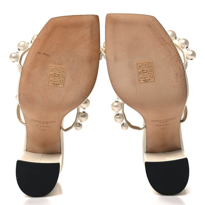 Jimmy Choo Shimmer Suede Pearl Embellished Amara 85 Mule Sandals 41 Champagne 5 of 8