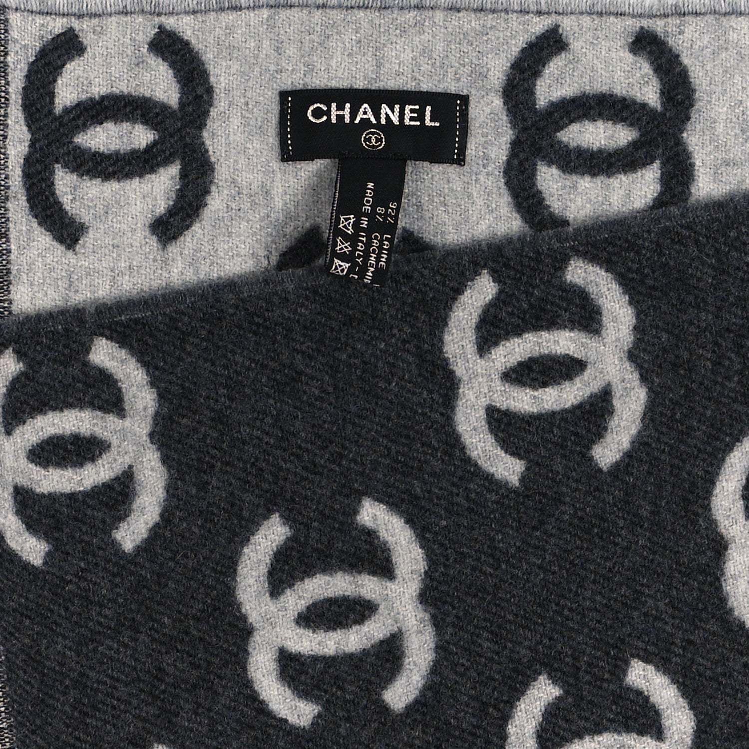 Chanel Wool Cashmere CC Scarf Grey 3 of 3