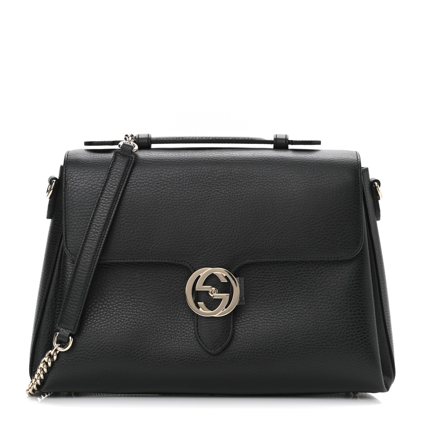 Dollar Calfskin Medium Interlocking G Top Handle Shoulder Bag Black