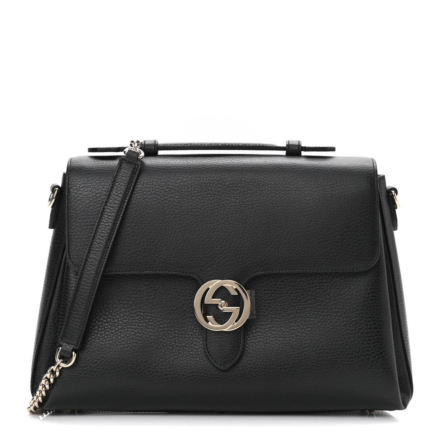 Gucci Dollar Calfskin Medium Interlocking G Top Handle Shoulder Bag Black 1 of 10