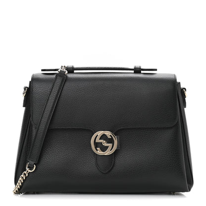 Gucci Dollar Calfskin Medium Interlocking G Top Handle Shoulder Bag Black 1 of 10
