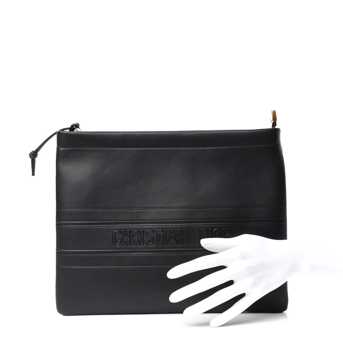 Calfskin Embossed Logo Zip Clutch Black