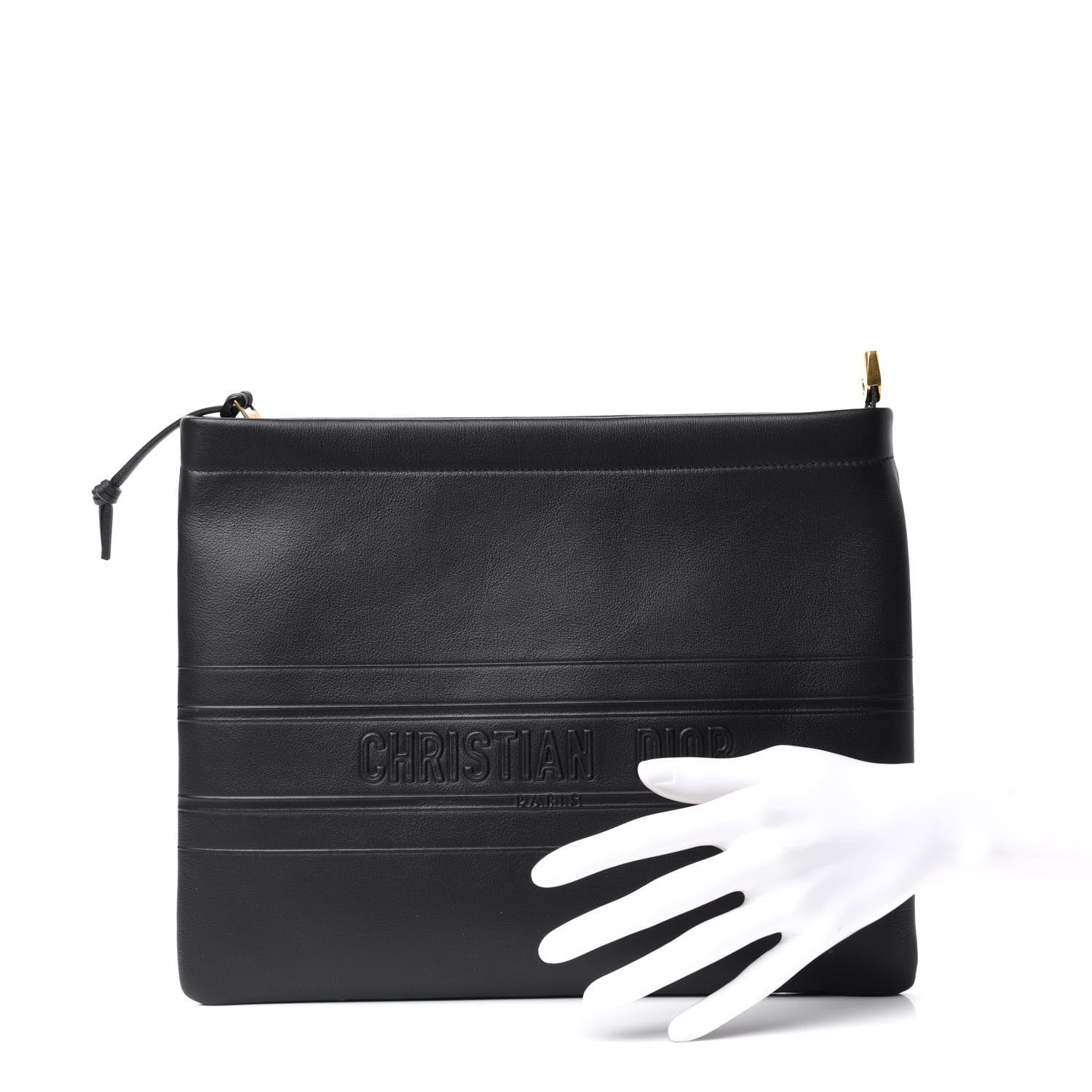 Christian Dior Calfskin Embossed Logo Zip Clutch Black 2 of 7