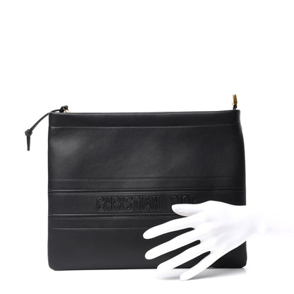Christian Dior Calfskin Embossed Logo Zip Clutch Black 2 of 7