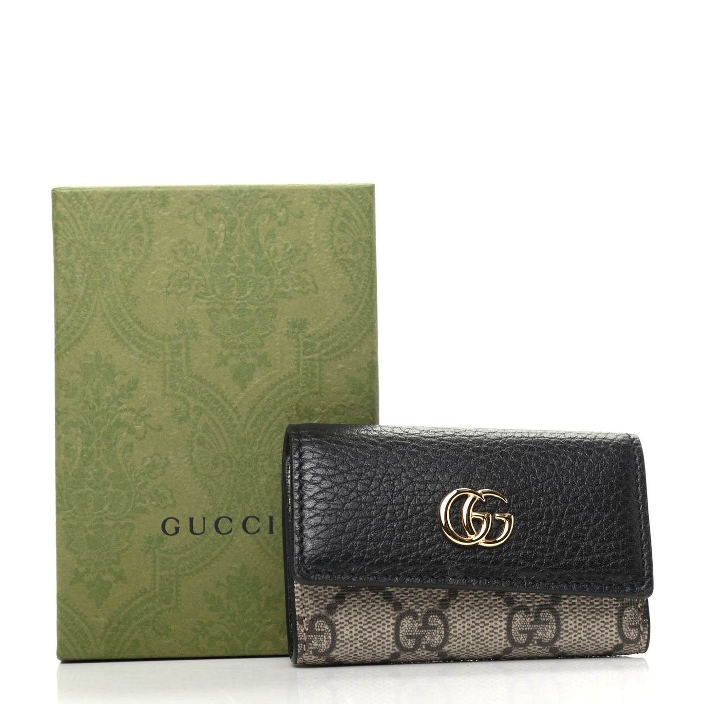 Dollar Calfskin GG Supreme Monogram GG Marmont 6 Key Holder Case Black Beige Ebony