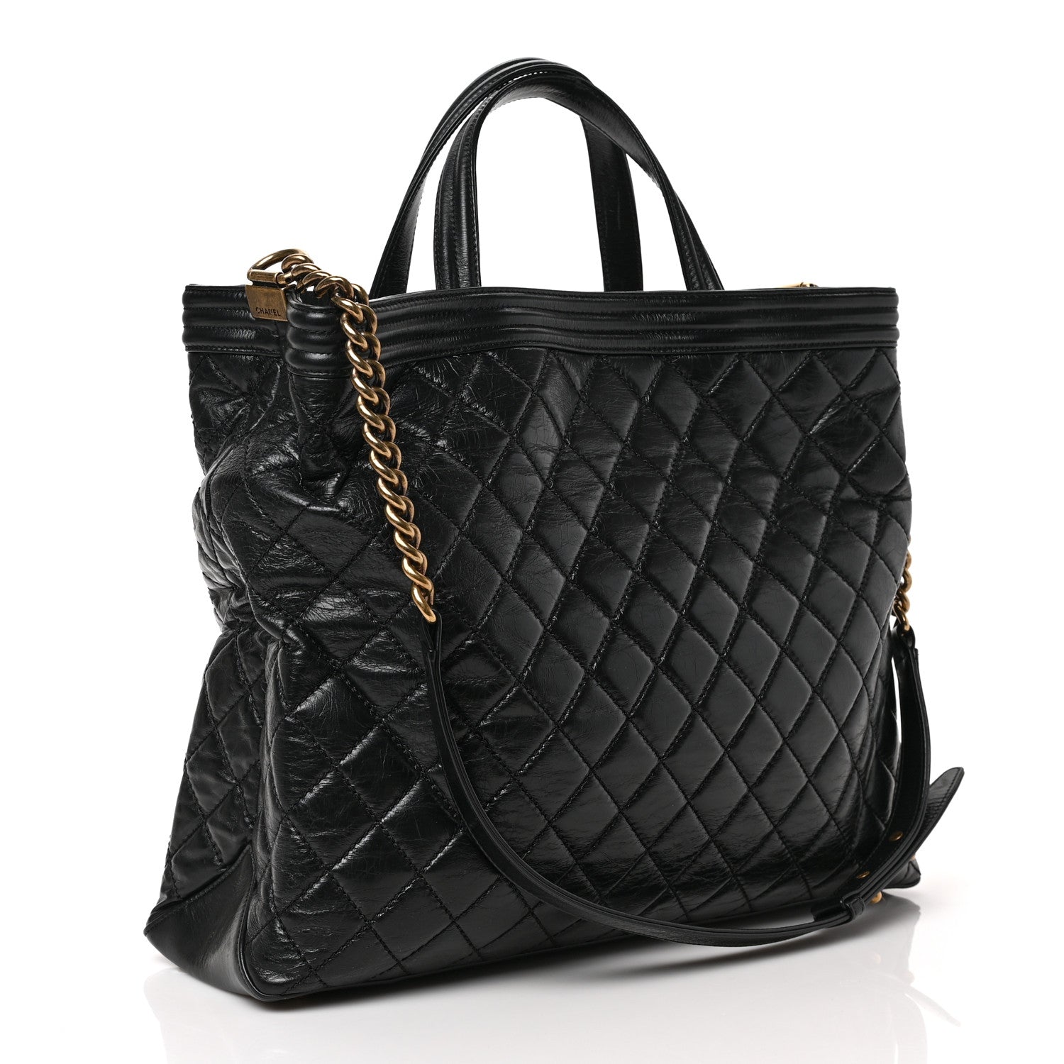 Chanel Glazed Calfskin Quilted Large Boy Tote Black 3 of 9