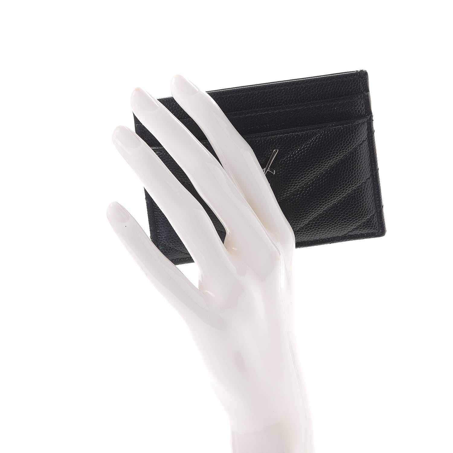 Saint Laurent Grain De Poudre Matelasse Chevron Monogram Credit Card Case Black 2 of 8