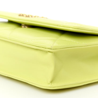 Chanel Shiny Lambskin Quilted Chanel 19 Wallet On Chain WOC Neon Yellow 11 of 11