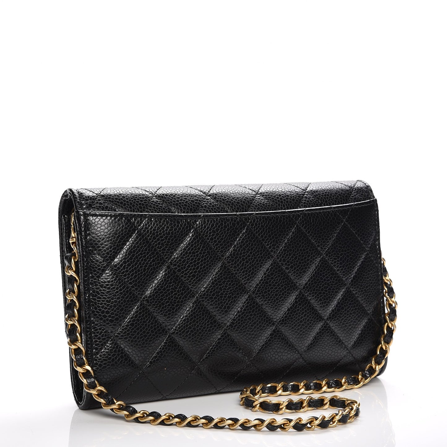 Caviar Quilted Wallet on Removable Chain Black