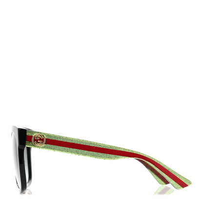 Gucci Acetate Square Frame Web Glitter Sunglasses GG0034S Black Green 2 of 7