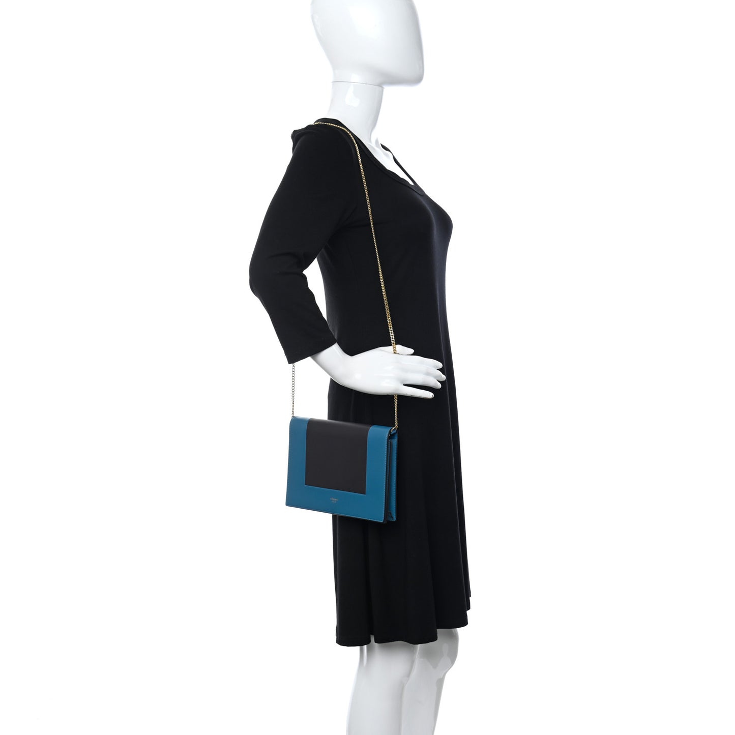 Smooth Lambskin Frame Evening Chain Clutch Turchese Liquorice