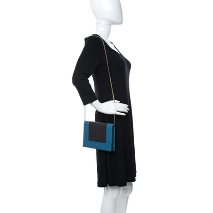 Celine Smooth Lambskin Frame Evening Chain Clutch Turchese Liquorice 2 of 11