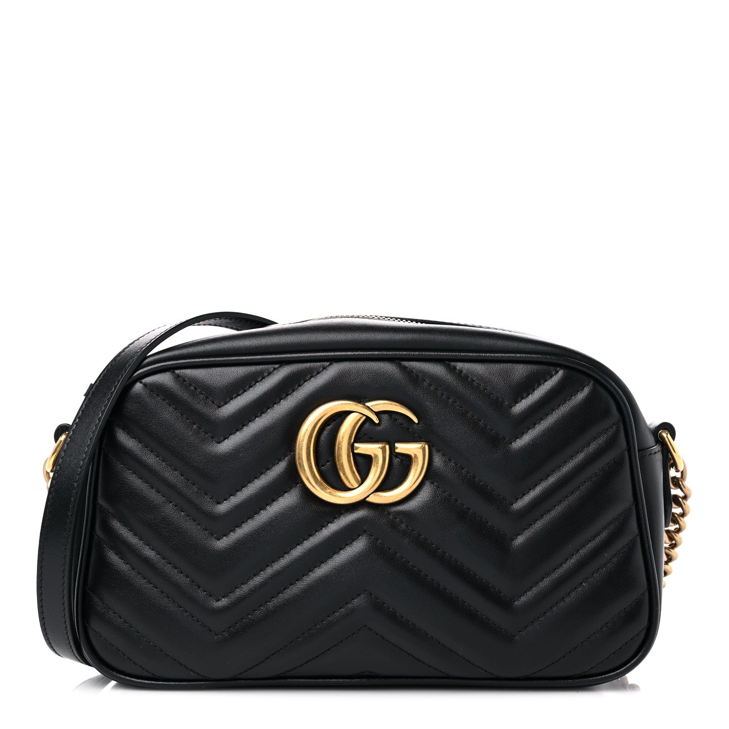 Gucci Calfskin Matelasse Small GG Marmont Chain Shoulder Bag Black 1 of 10