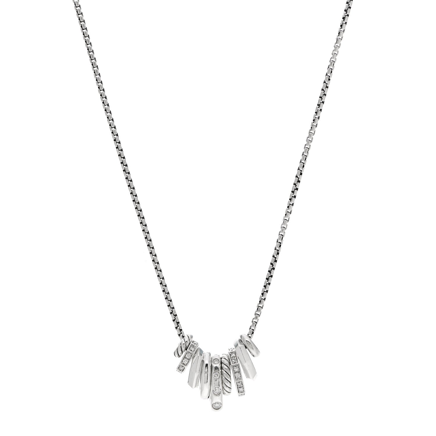 David Yurman Sterling Silver Diamond Stax Rondelle Pendant Necklace 1 of 4