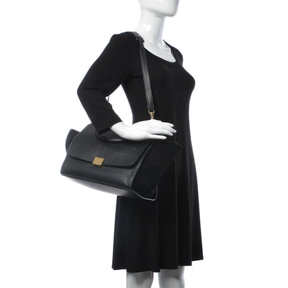 Celine Crocodile Embossed Calfskin Suede Medium Trapeze Black 2 of 23