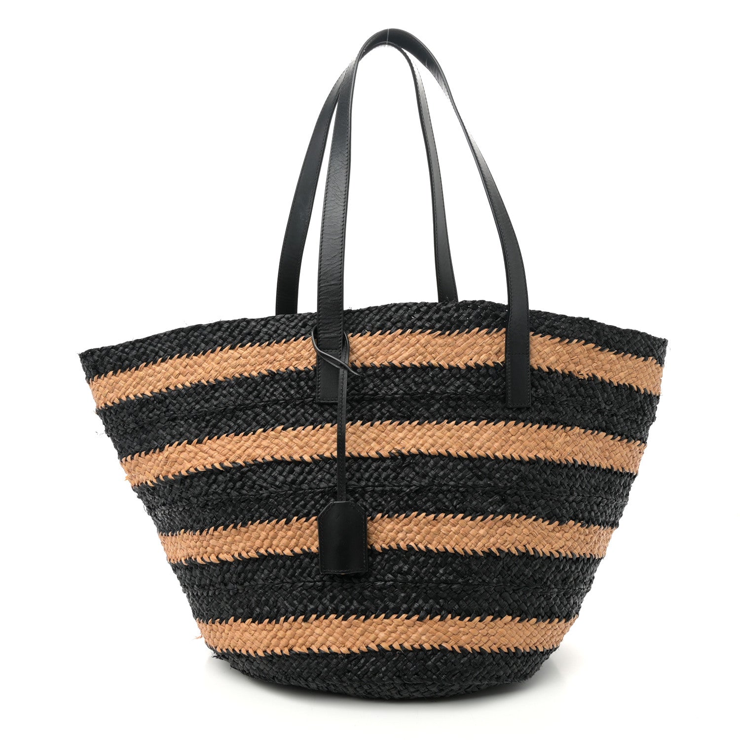 Saint Laurent Striped Raffia Calfskin Medium Panier Tote Naturel Black 1 of 10