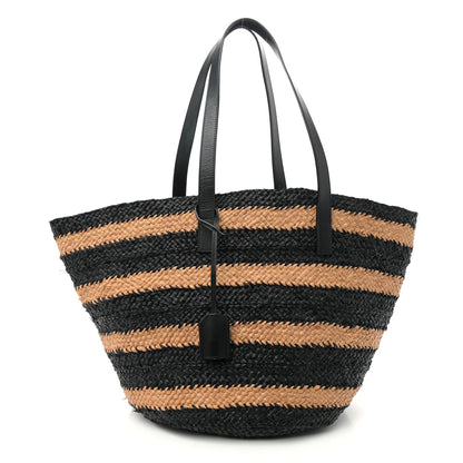Saint Laurent Striped Raffia Calfskin Medium Panier Tote Naturel Black 1 of 10