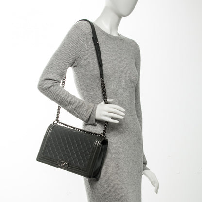 Chanel Goatskin Patent Quilted New Medium Boy Flap Grey 3 of 14