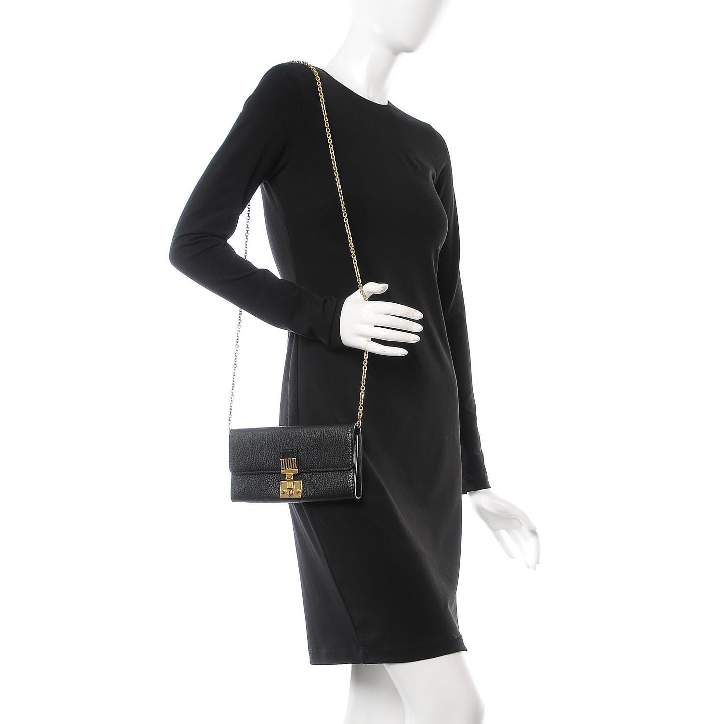 Calfskin Dioraddict Wallet on Chain Black