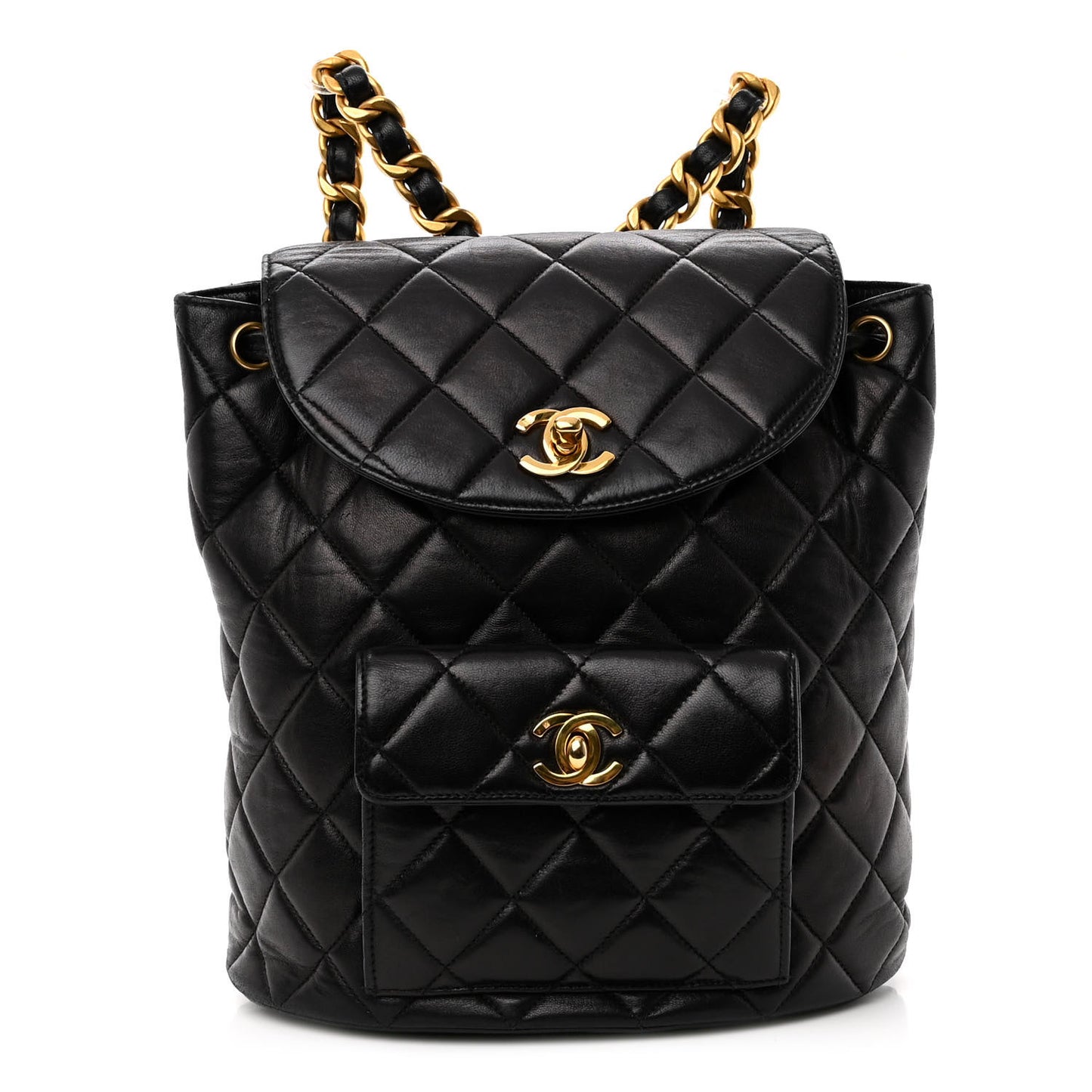 Lambskin Quilted Drawstring Backpack Black