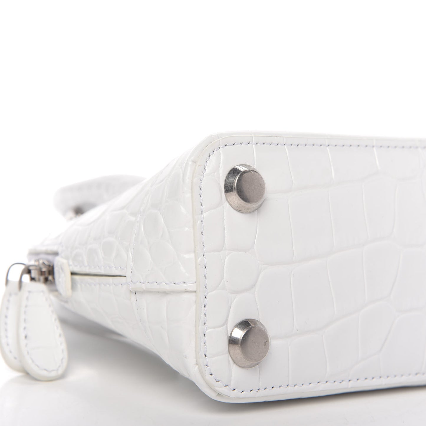 Calfskin Crocodile Embossed XXS Ville Top Handle Bag White Black