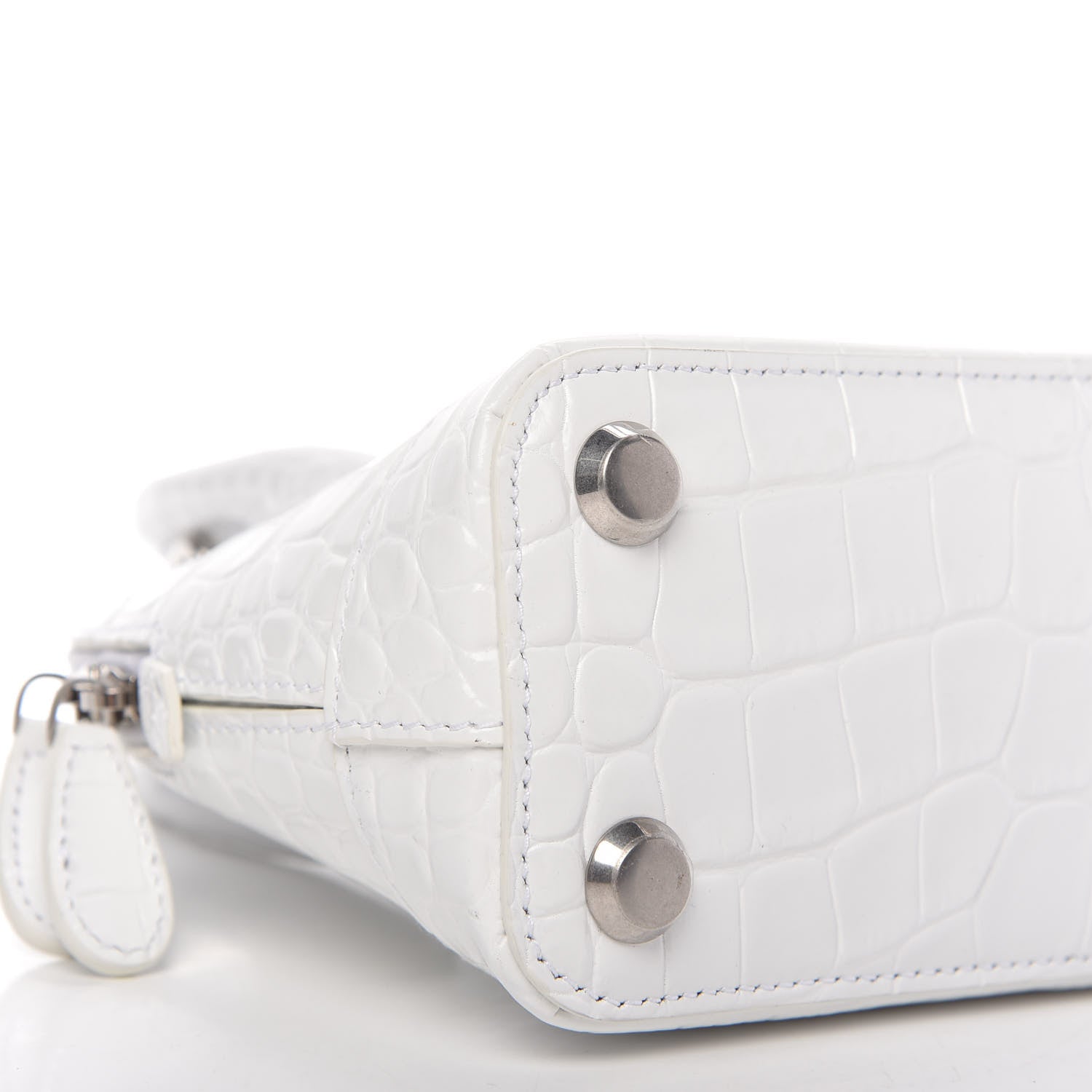 Balenciaga Calfskin Crocodile Embossed XXS Ville Top Handle Bag White Black 6 of 11