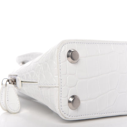 Balenciaga Calfskin Crocodile Embossed XXS Ville Top Handle Bag White Black 6 of 11