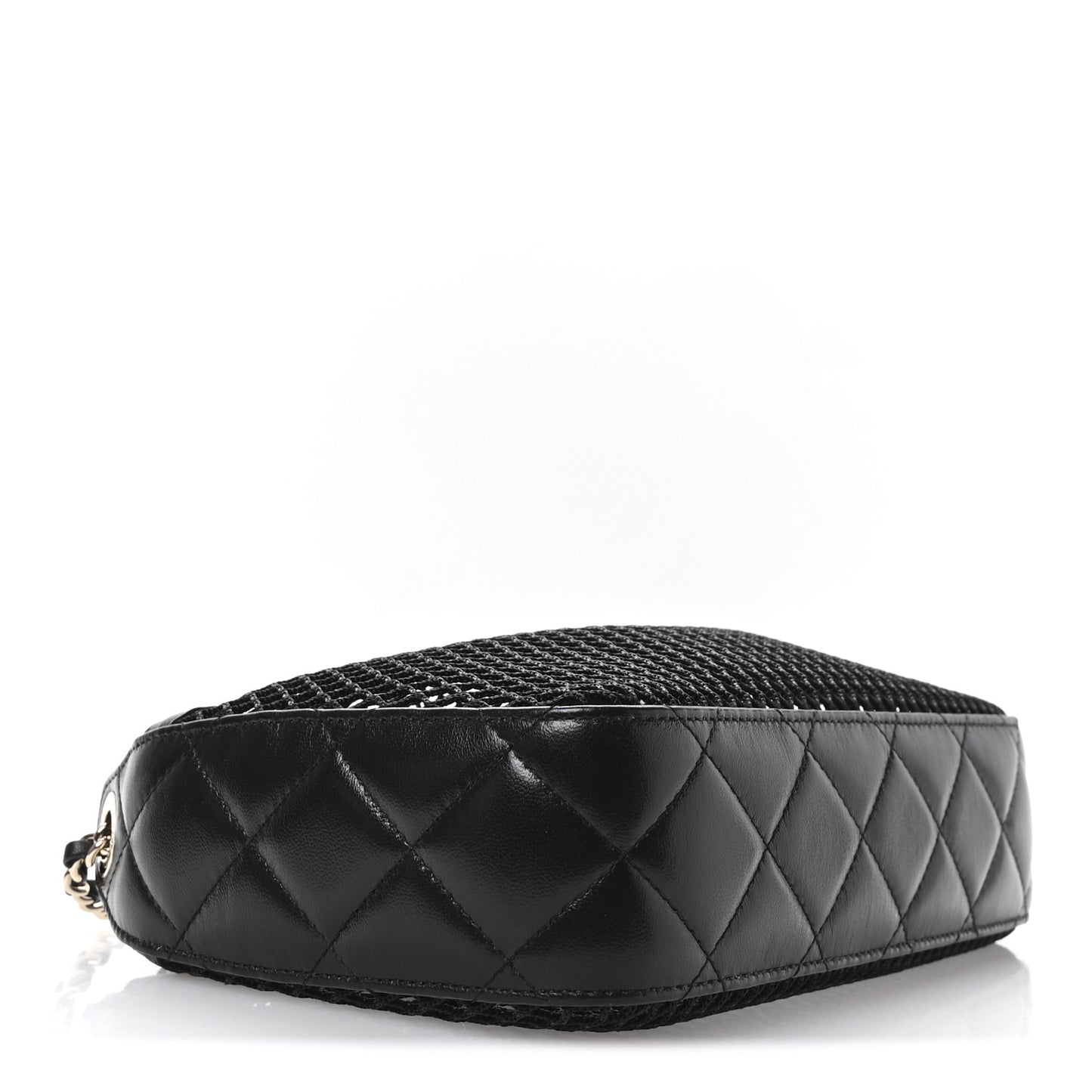 Mesh Shiny Lambskin Clutch With Chain Black