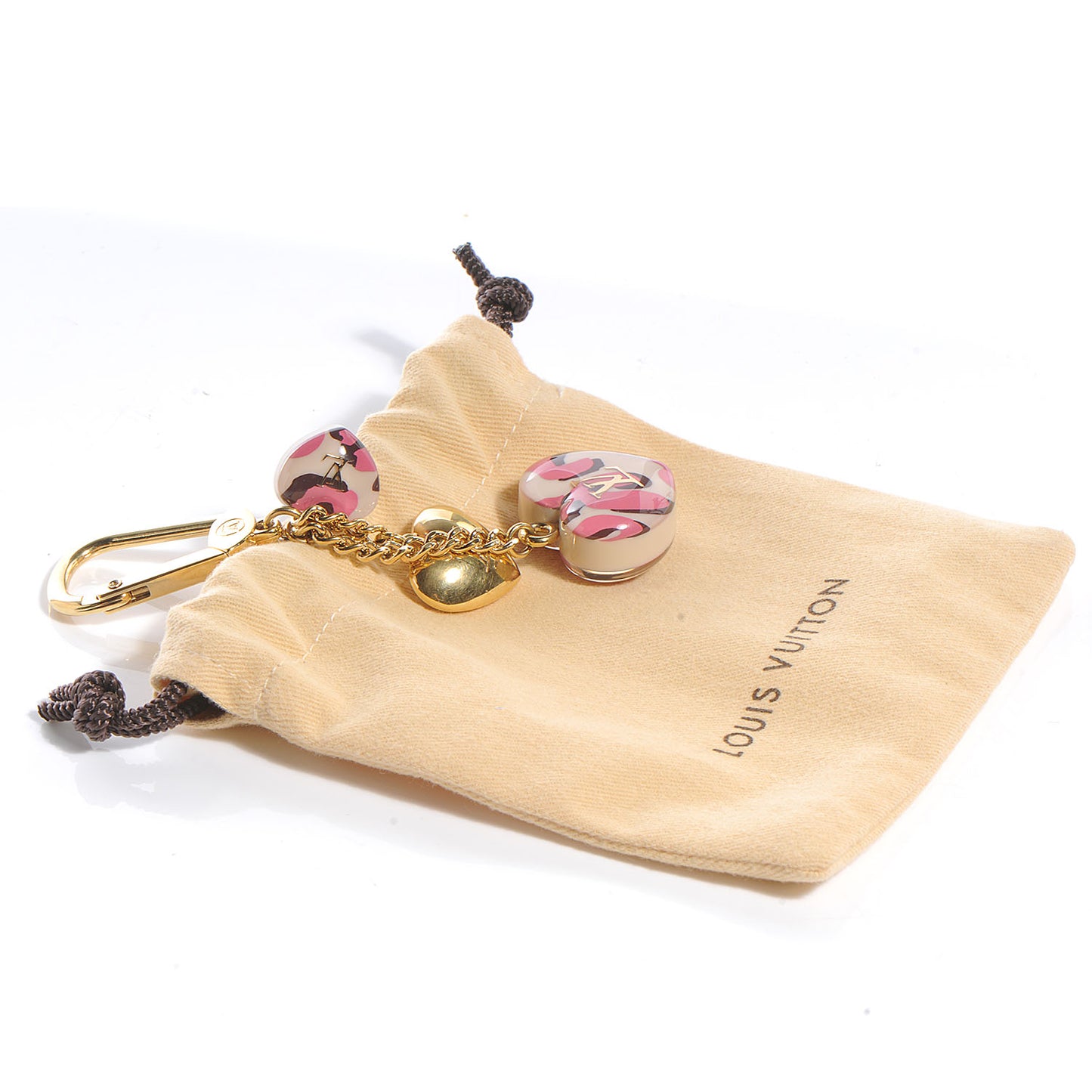 Leopard Heart Bag Charm Key Holder Blanc Corail