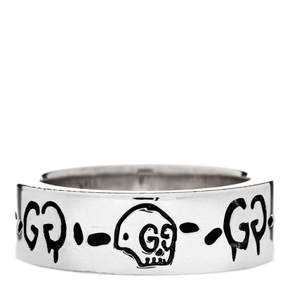 Gucci Sterling Silver Narrow GucciGhost Hamlet Skull Ring 46 3.75 1 of 6