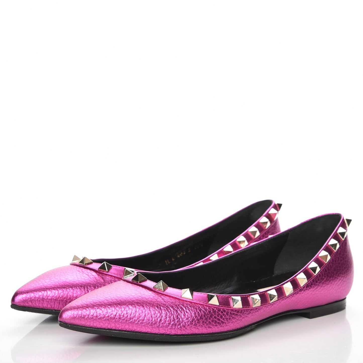 Metallic Pebbled Calfskin Rockstud Ballerina Flats 35.5 Peony