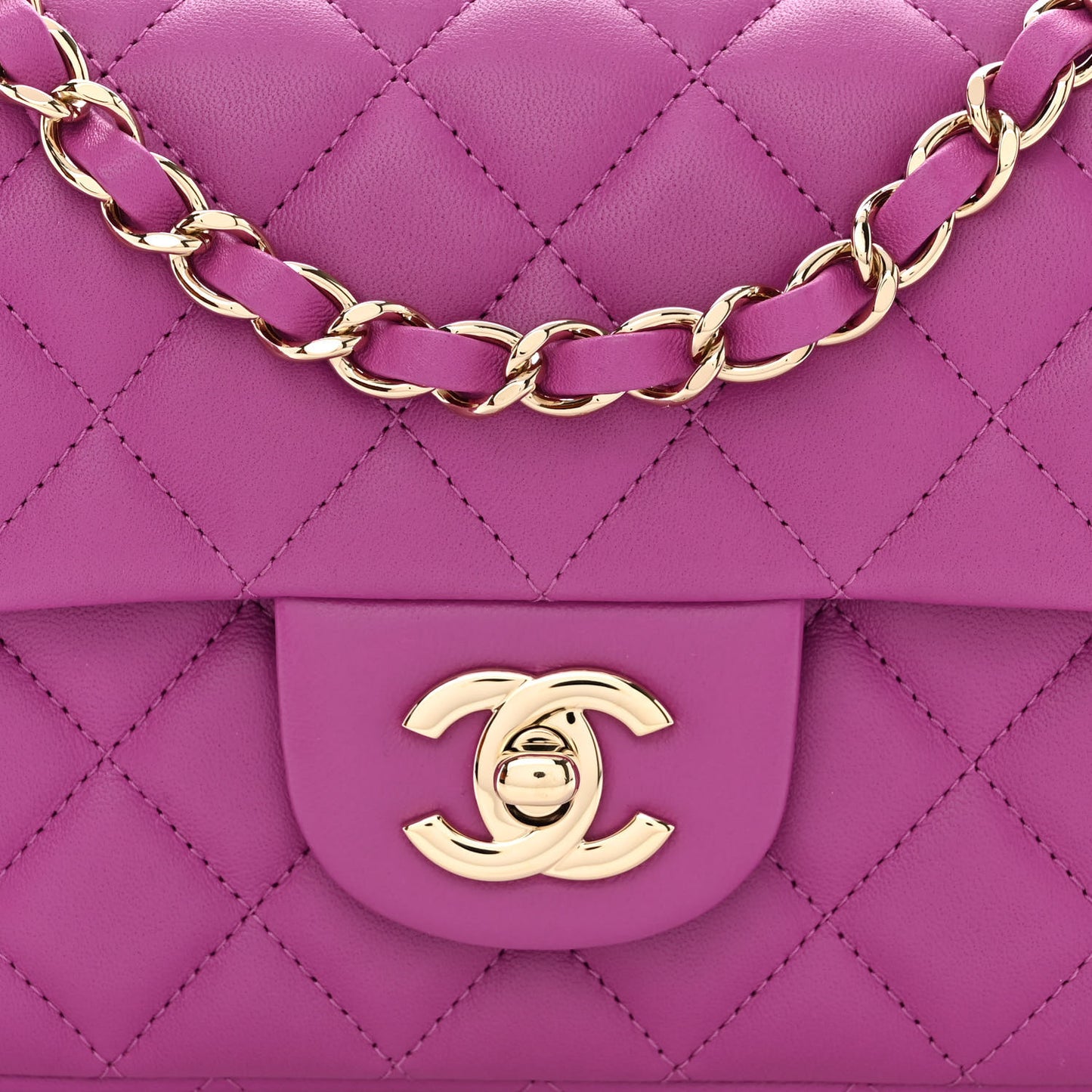 Lambskin Quilted Mini Rectangular Flap Purple