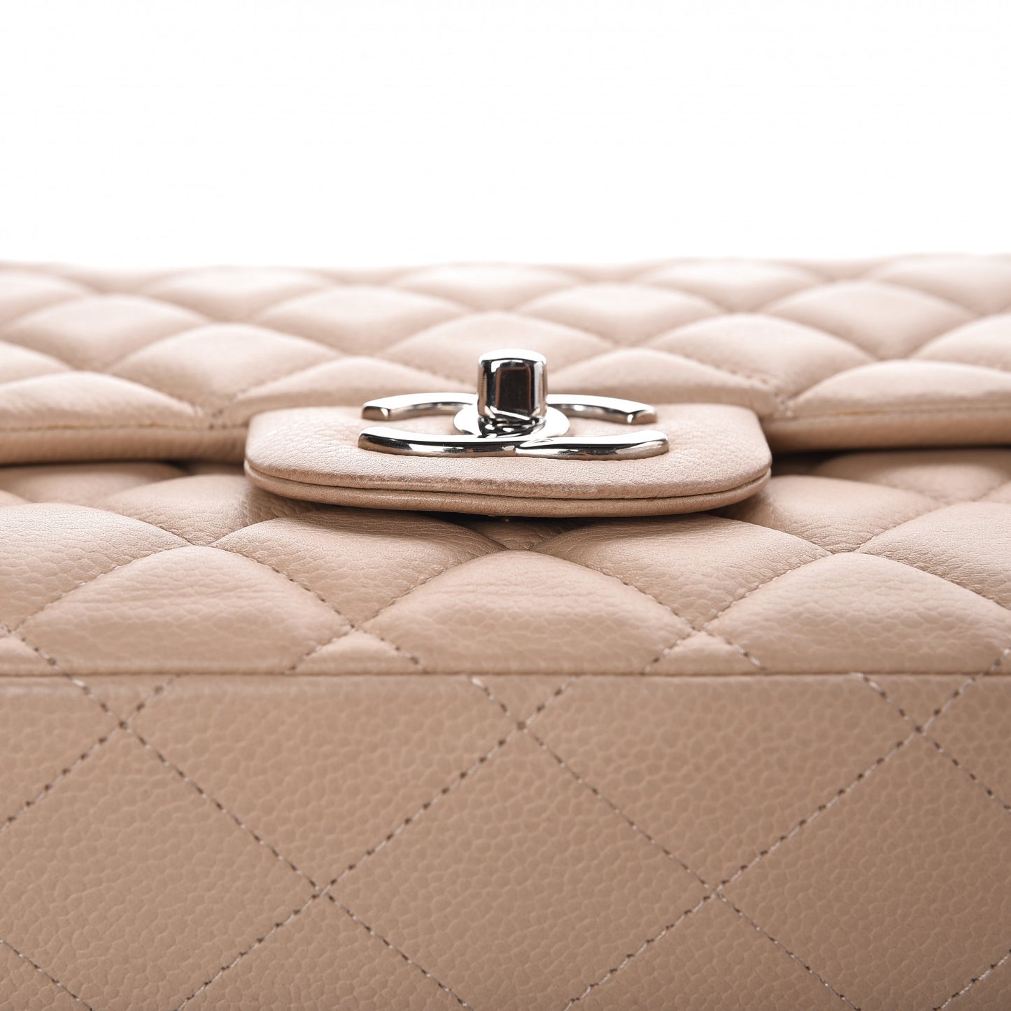 Caviar Quilted Maxi Double Flap Beige