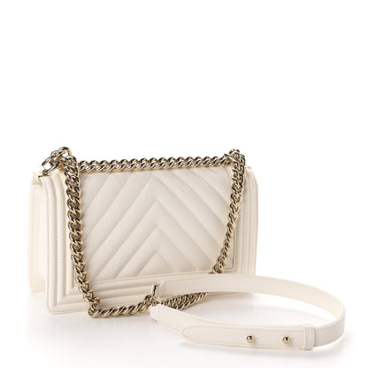 Chanel Caviar Chevron Quilted Medium Boy Flap White 3 of 11