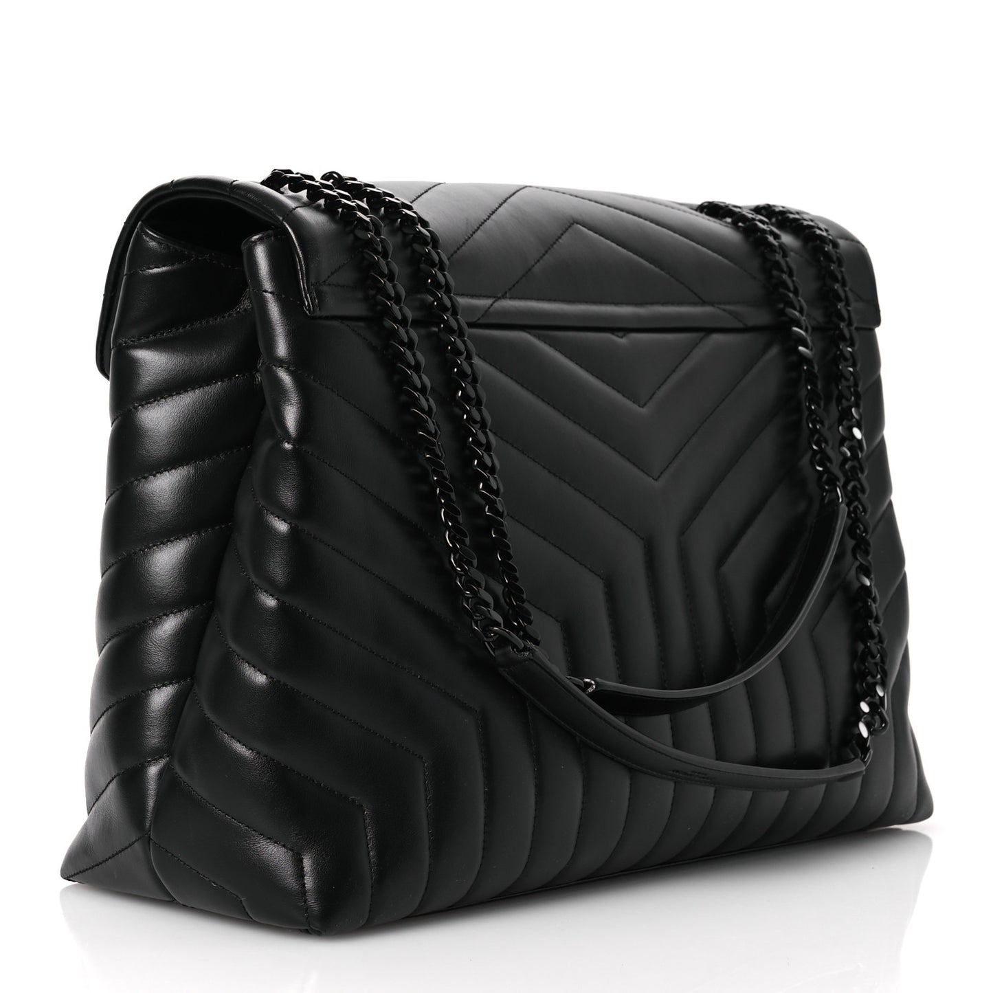 Calfskin Y Quilted Monogram Monochrome Large Loulou Chain Satchel Black