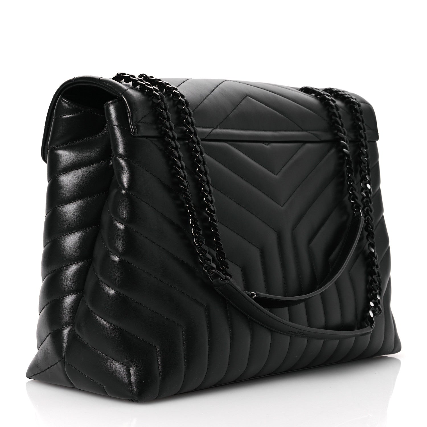 Saint Laurent Calfskin Y Quilted Monogram Monochrome Large Loulou Chain Satchel Black 3 of 15