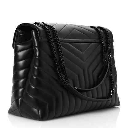 Saint Laurent Calfskin Y Quilted Monogram Monochrome Large Loulou Chain Satchel Black 3 of 15