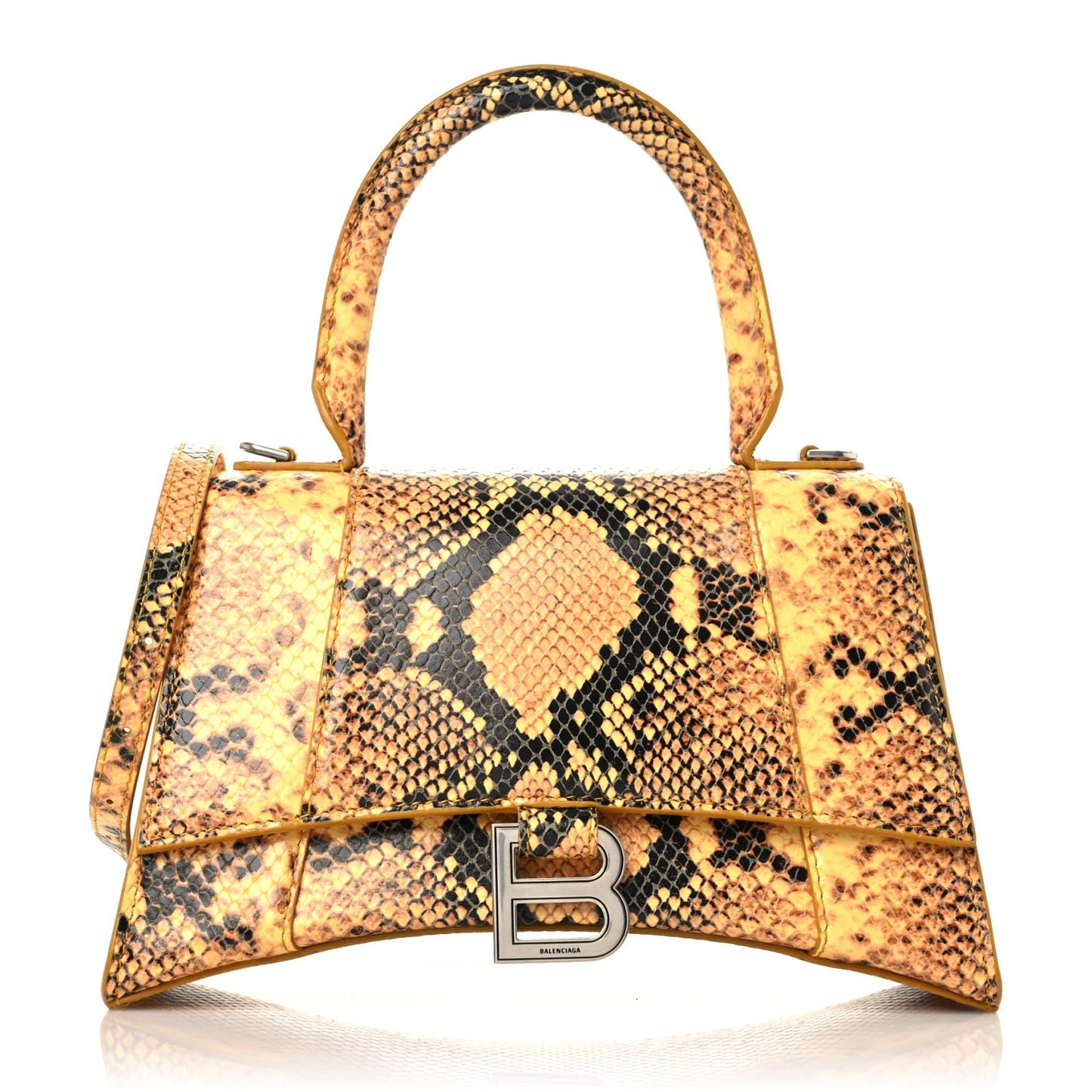 Shiny Calfskin Python Effect Small Hourglass Top Handle Bag Orange Black
