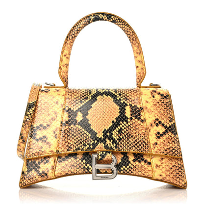 Balenciaga Shiny Calfskin Python Effect Small Hourglass Top Handle Bag Orange Black 1 of 9